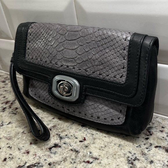 Coach Pinnacle Embossed Python Exotic Color Block Clutch/Wristlet EUC